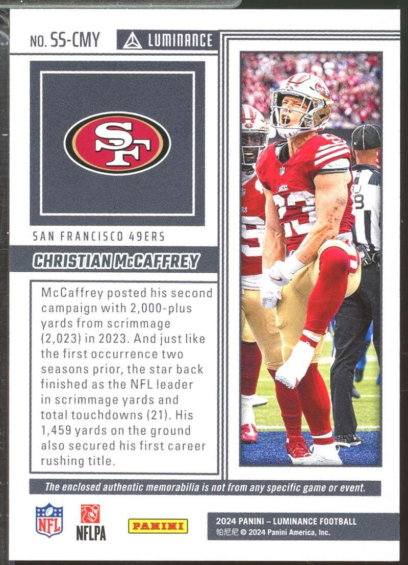 Christian McCaffrey Card 2024 Panini Luminance Spirit Swatches Jersey #9  Image 2
