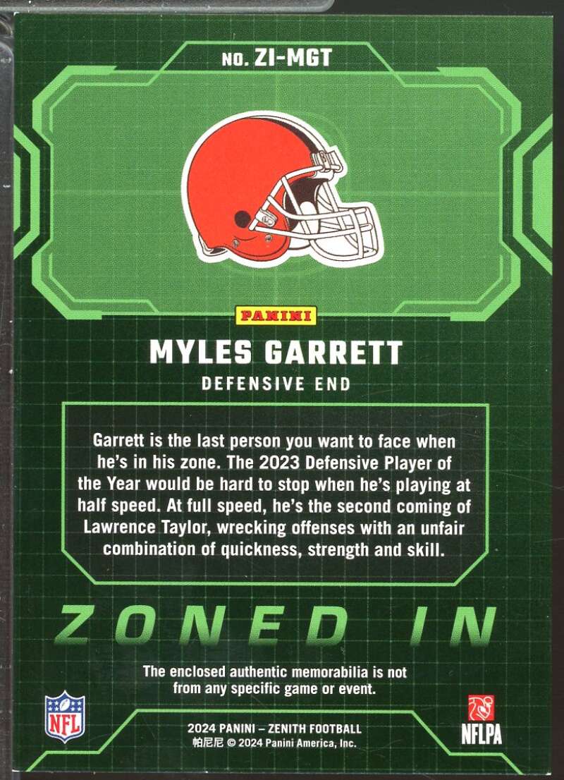 Myles Garrett Card 2024 Zenith Zoned In Jerseys #20  Image 2