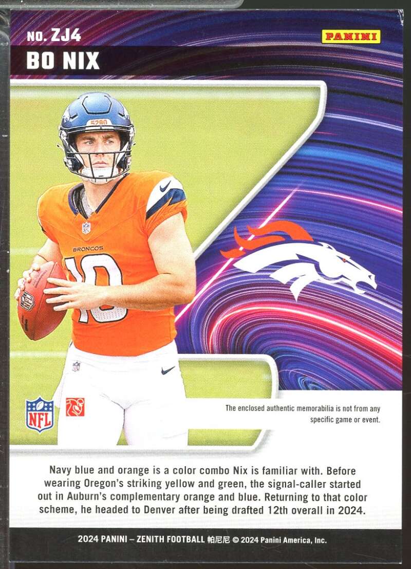 Bo Nix Rookie Card 2024 Zenith Z Jersey #4  Image 2
