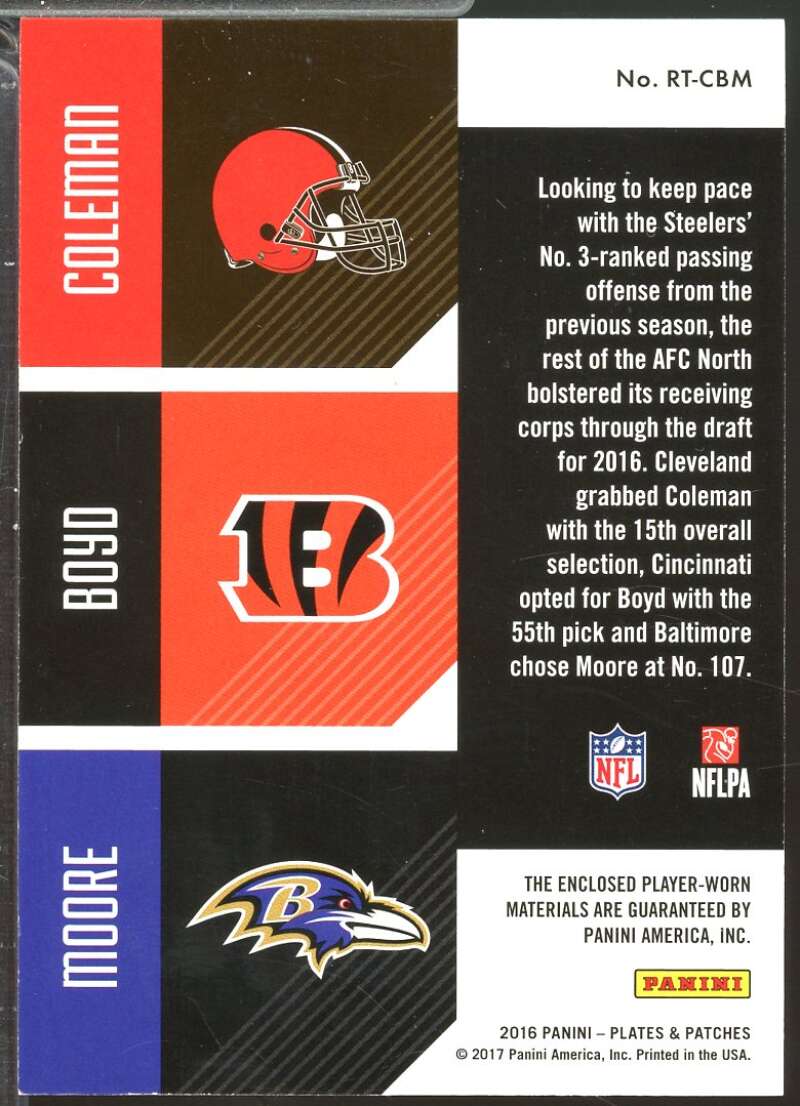 Moore Boyd Coleman Rookie 2016 Panini Plates and Patches Triple Combo Blue 25 #9  Image 2