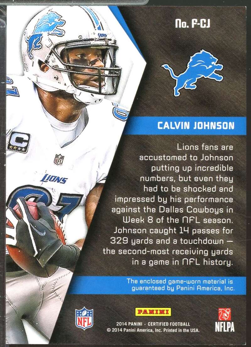 Calvin Johnson Card 2014 Certified Fabric of the Game Jersey /25 #63  Image 2