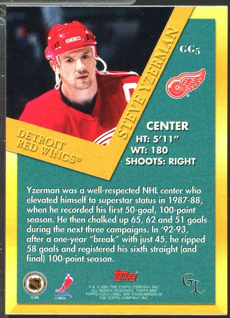 Steve Yzerman Card 2000-01 Topps Gold Label Golden Greats #GG5  Image 2