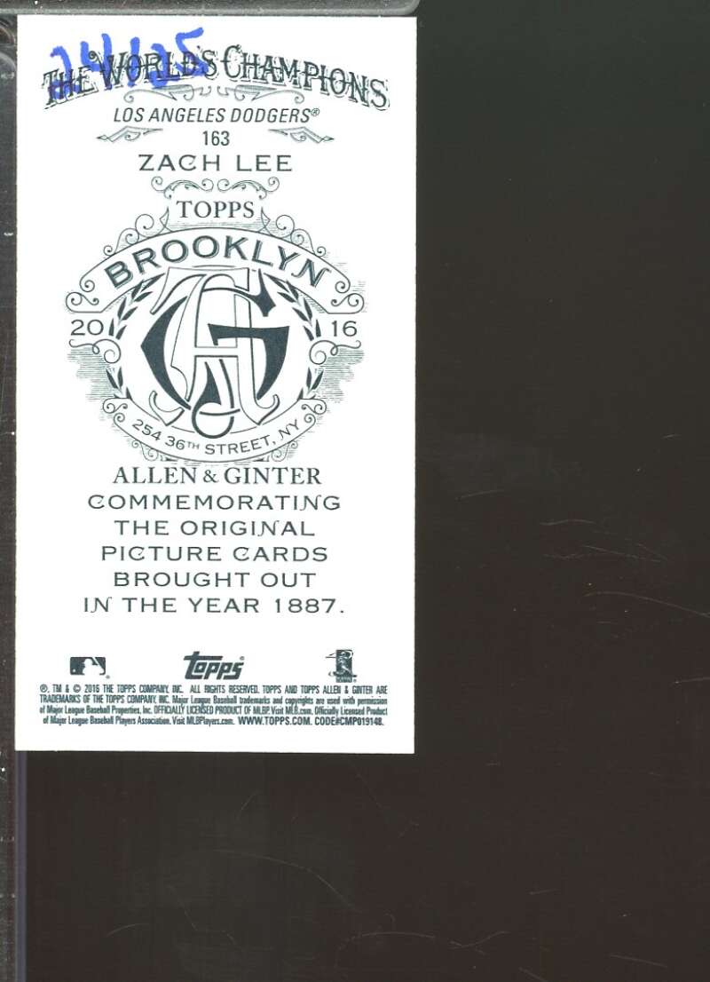 Zach Lee Rookie Card 2016 Topps Allen and Ginter Mini Brooklyn Back /25 #163  Image 2