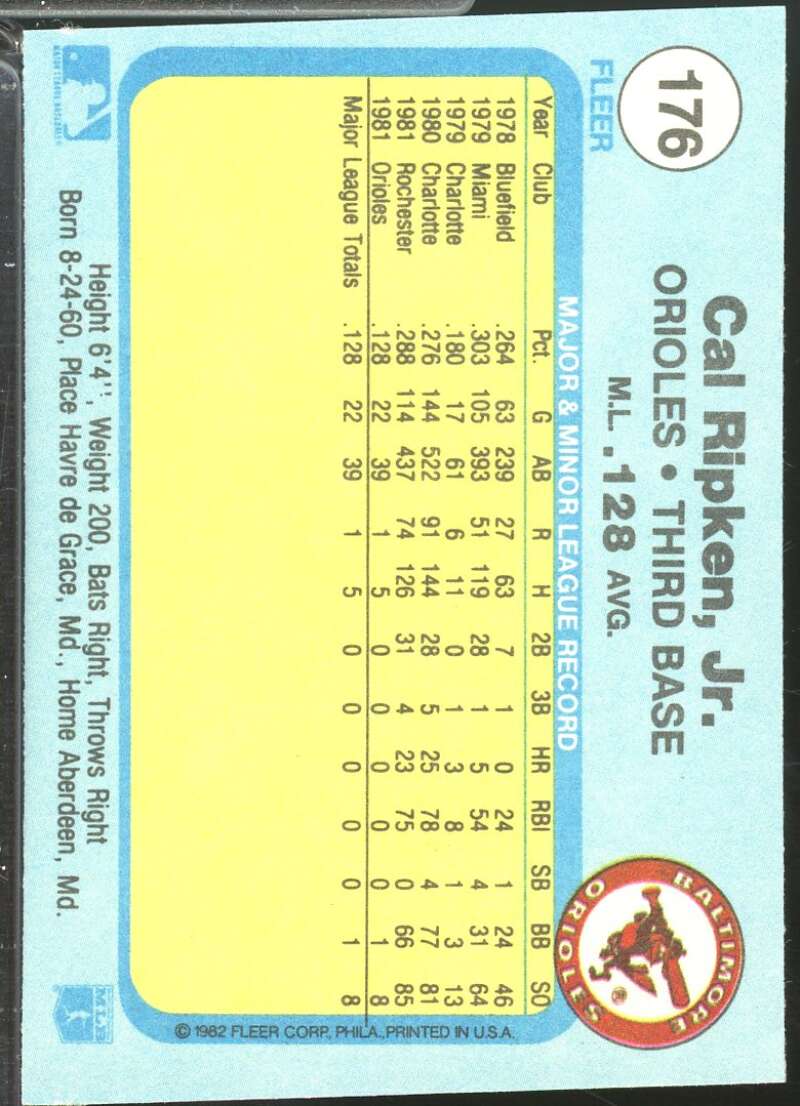 Cal Ripken Rookie Card 1982 Fleer #176  Image 2