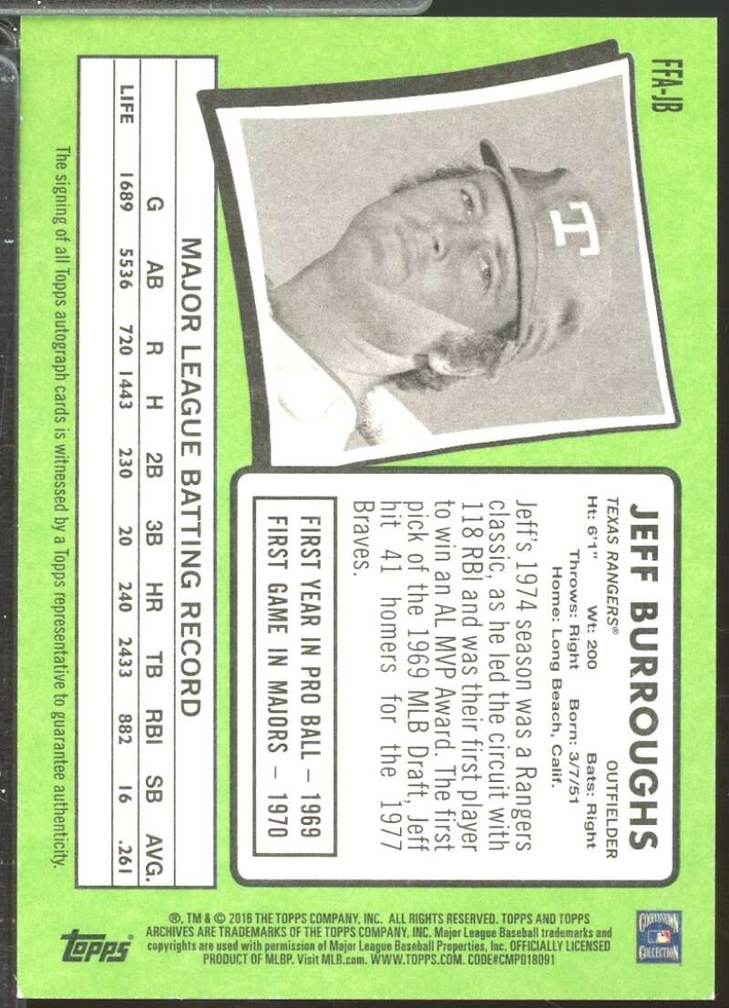 Jeff Burroughs Card 2016 Topps Archives Fan Favorites Autographs #FFAJB  Image 2