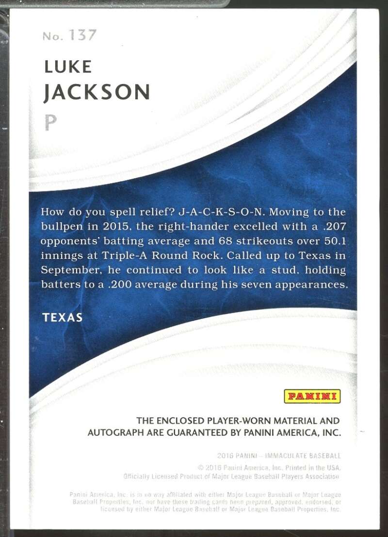 Luke Jackson Rookie 2016 Immaculate Collection Jersey Autograph Red /49 #137  Image 2