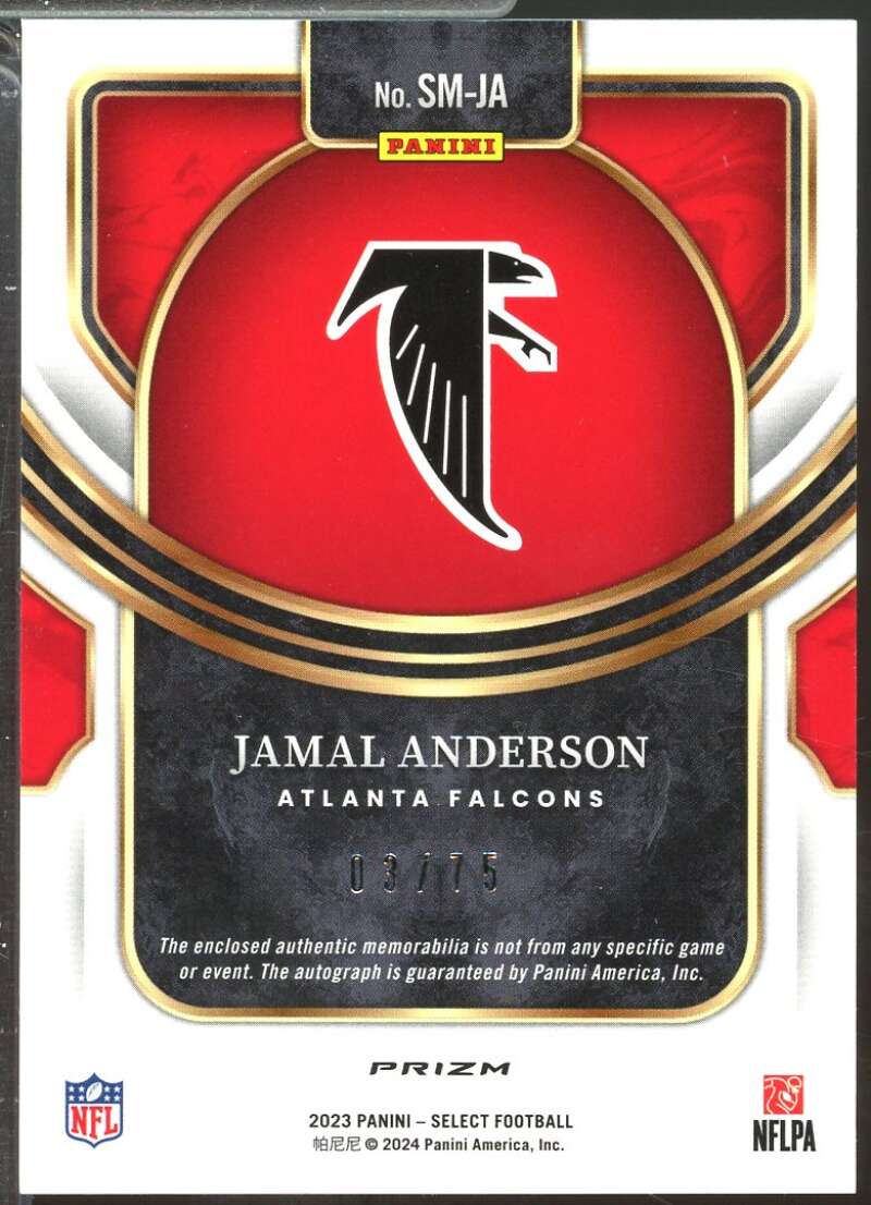 Jamal Anderson Card 2023 Select Signature Jersey Autograph Prizm Blue /75 #31  Image 2