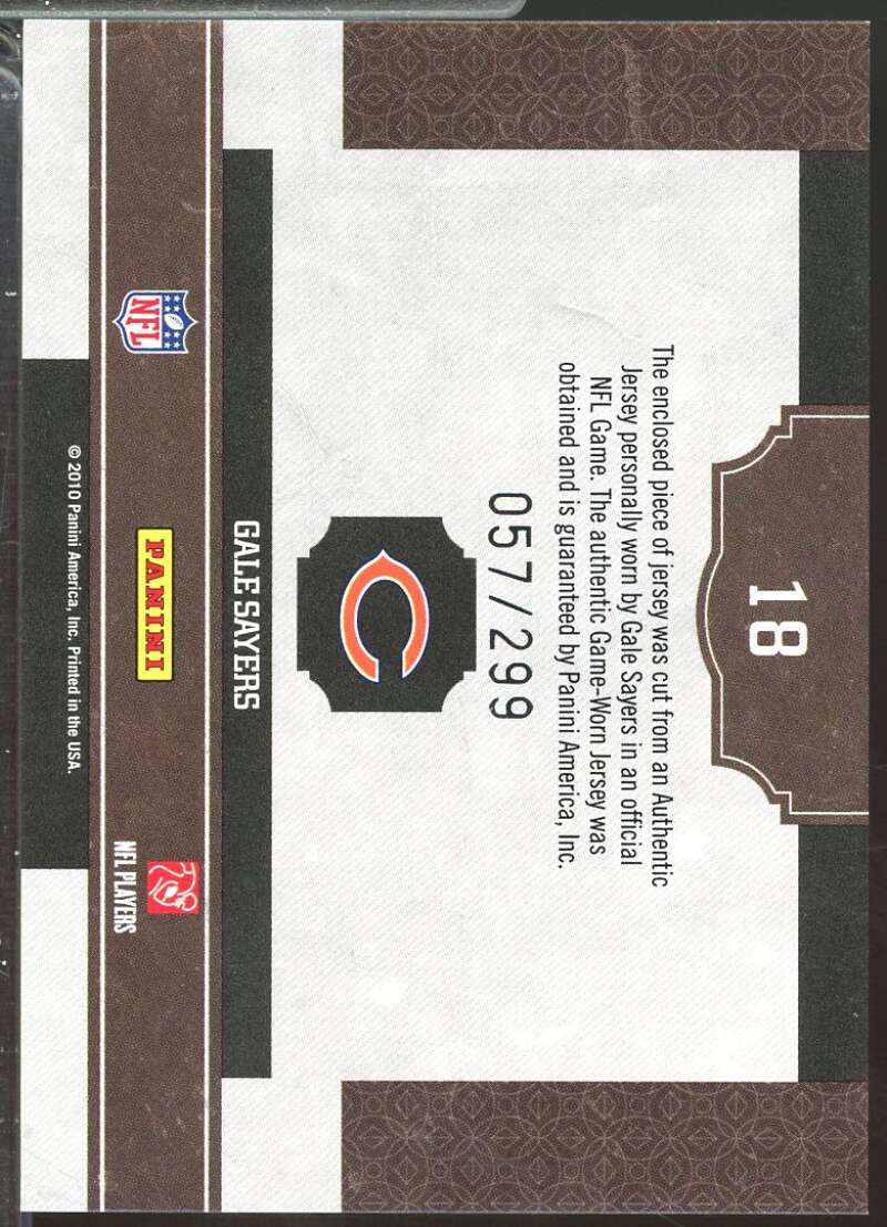 Gale Sayers Card 2010 Classics Classic Singles Jerseys /299 #18  Image 2