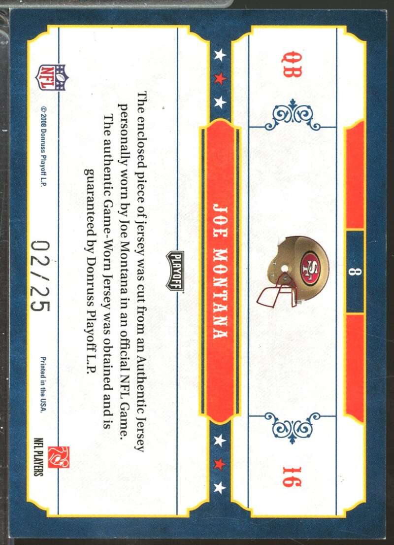 Joe Montana 2008 National Treasure Super Bowl Jersey Material Final Score 25 #8  Image 2