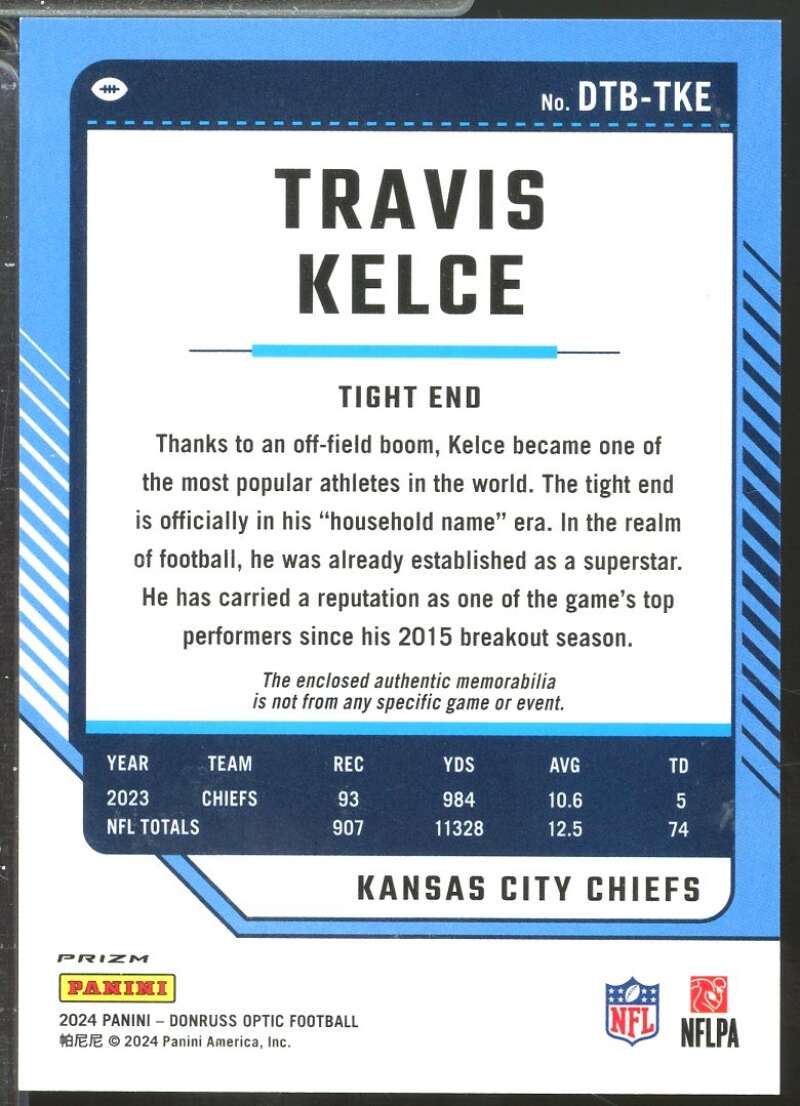 Travis Kelce Card 2024 Donruss Optic Threads Jersey Blue Hyper #11  Image 2