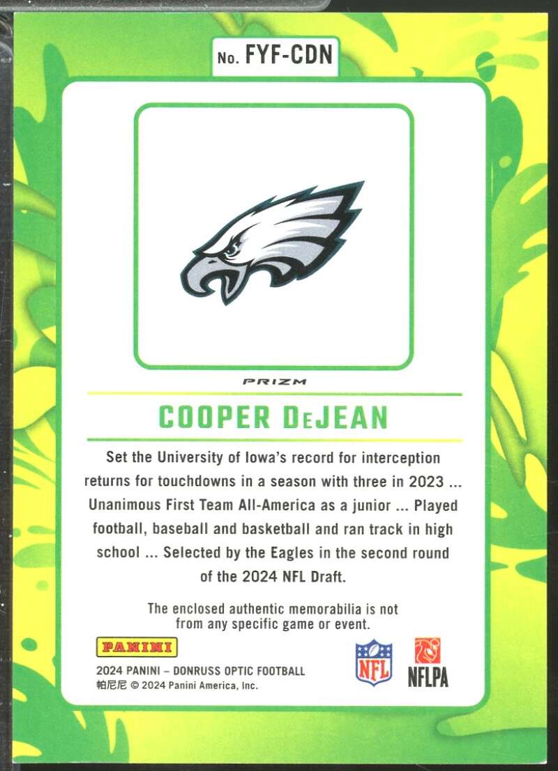 Cooper DeJean Rookie 2024 Donruss Optic First Year Fresh Jersey Blue Hyper #32  Image 2