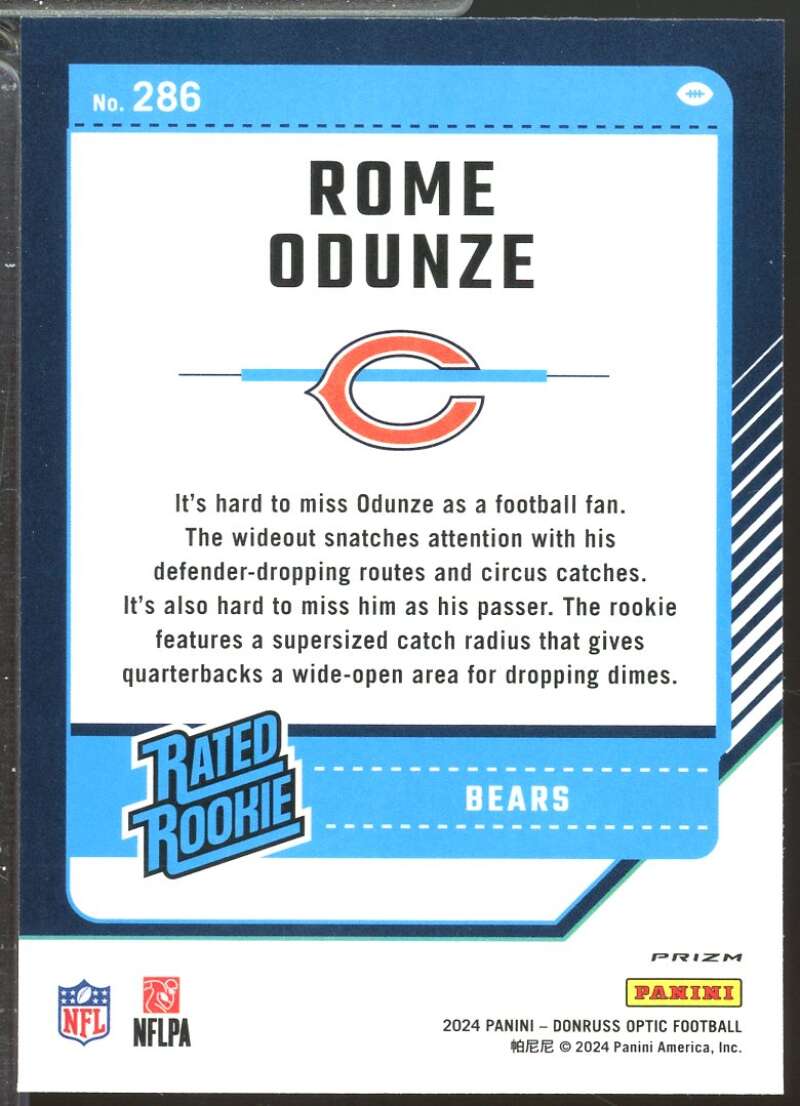 Rome Odunze Rookie Card 2024 Donruss Optic Rated Green Hyper #286  Image 2