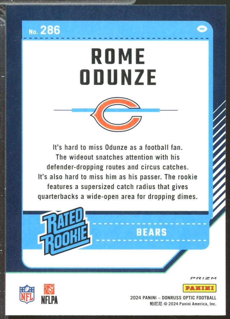 Rome Odunze Rookie Card 2024 Donruss Optic Rated Green Hyper #286  Image 2