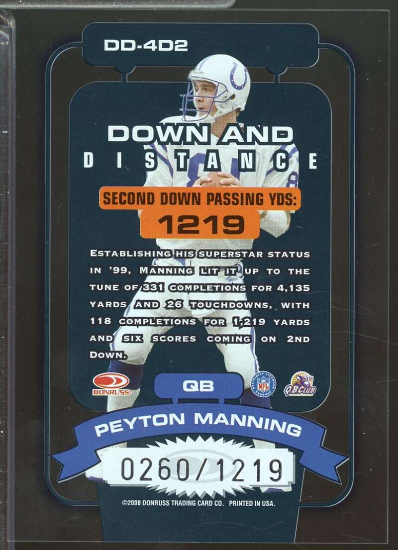 Peyton Manning Card 2000 Donruss Elite Down and Distance /1219 #4D2  Image 2