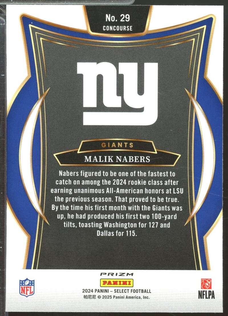 Malik Nabers Rookie Card 2024 Select Prizm Green and Yellow Shock #29  Image 2