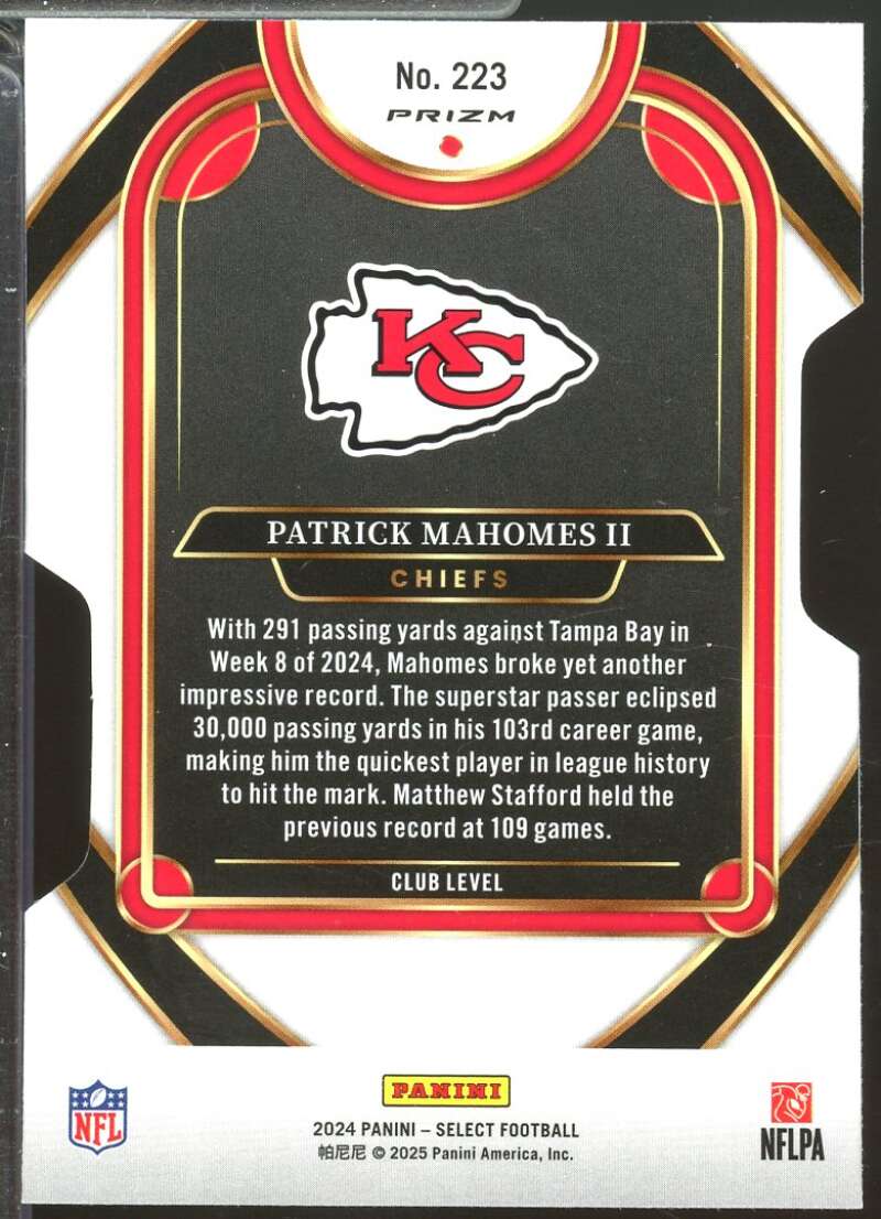 Patrick Mahomes II Card 2024 Select Prizm Silver Die Cut #223  Image 2