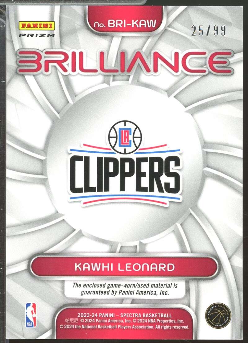 Kawhi Leonard Card 2023-24 Panini Spectra Brilliance Jerseys Celestial /99 #3  Image 2