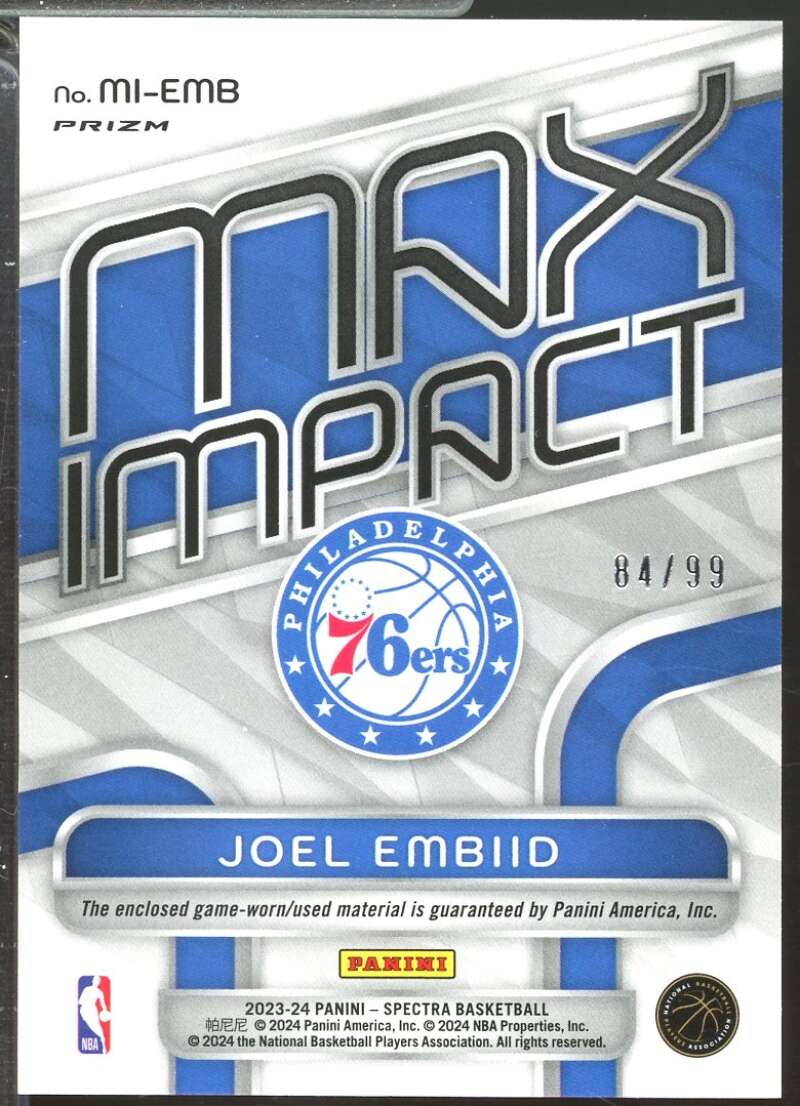 Joel Embiid Card 2023-24 Panini Spectra Max Impact Jerseys Celestial /99 #12  Image 2