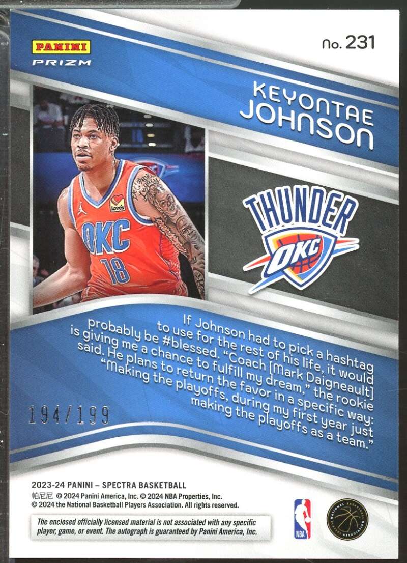 Keyontae Johnson Rookie Card 2023-24 Panini Spectra Jersey Autograph /199 #231  Image 2