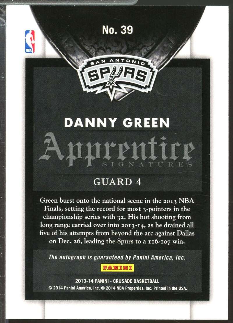 Danny Green Card 2013-14 Panini Crusade Apprentice Signatures Autograph #39  Image 2