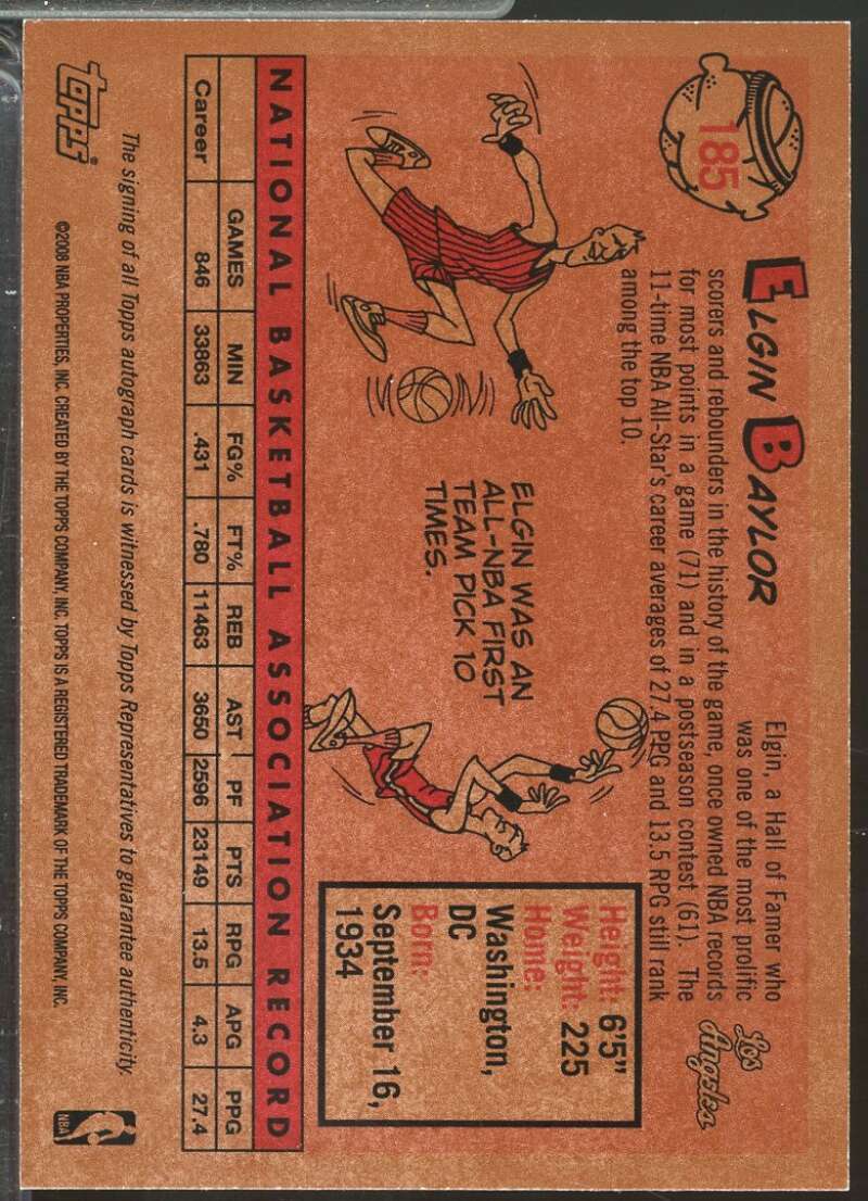 Elgin Baylor Card 2008-09 Topps 1958-59 Variations Autographs #185  Image 2