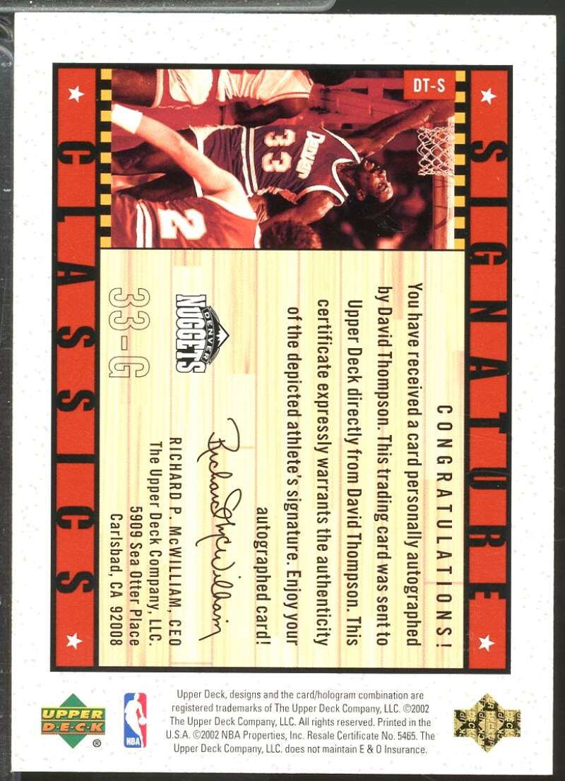 David Thompson 2002-03 Upper Deck Generations Signature Classic Autograph #DTS  Image 2