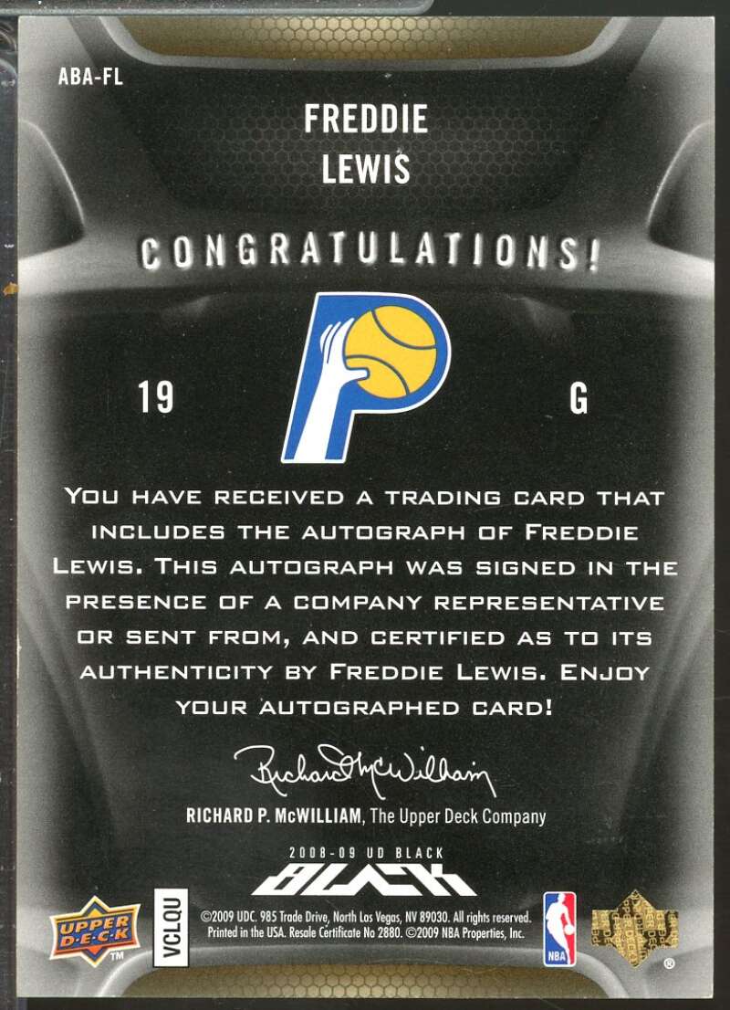 Freddie Lewis Card 2008-09 UD Black ABA Autographs Gold /10 #ABAFL  Image 2