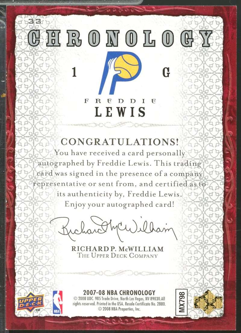 Freddie Lewis Card 2007-08 Upper Deck Chronology Autographs #33  Image 2