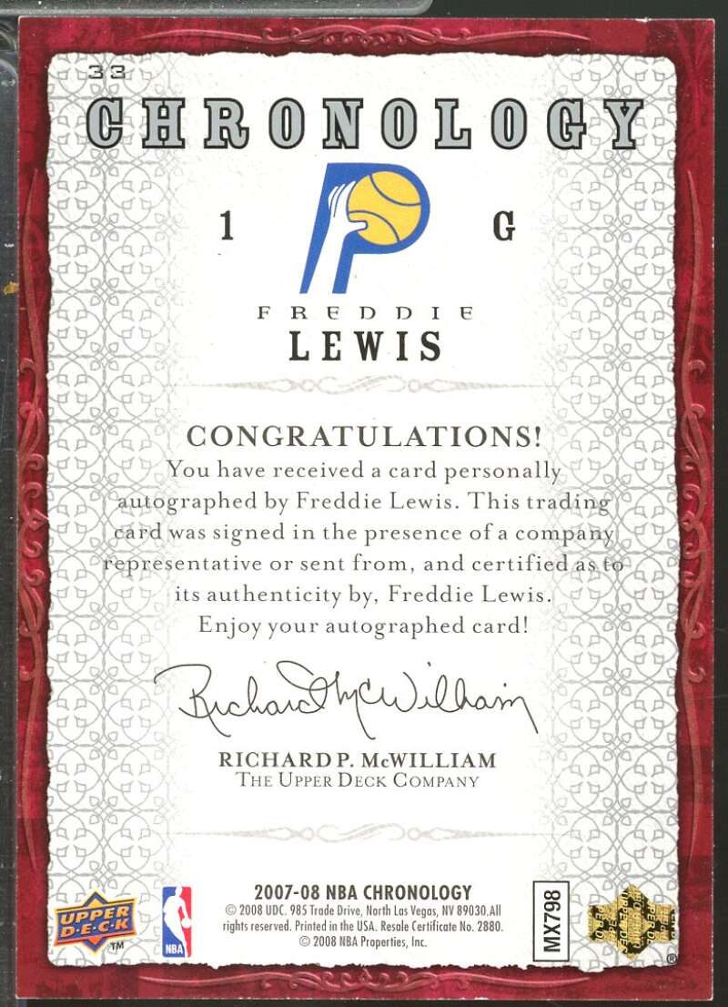 Freddie Lewis Card 2007-08 Upper Deck Chronology Autographs #33  Image 2
