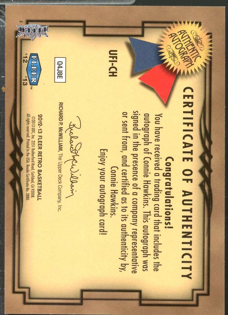 Connie Hawkins Card 2012-13 Fleer Retro 99-00 Ultra Fresh Ink Autograph #UFICH  Image 2