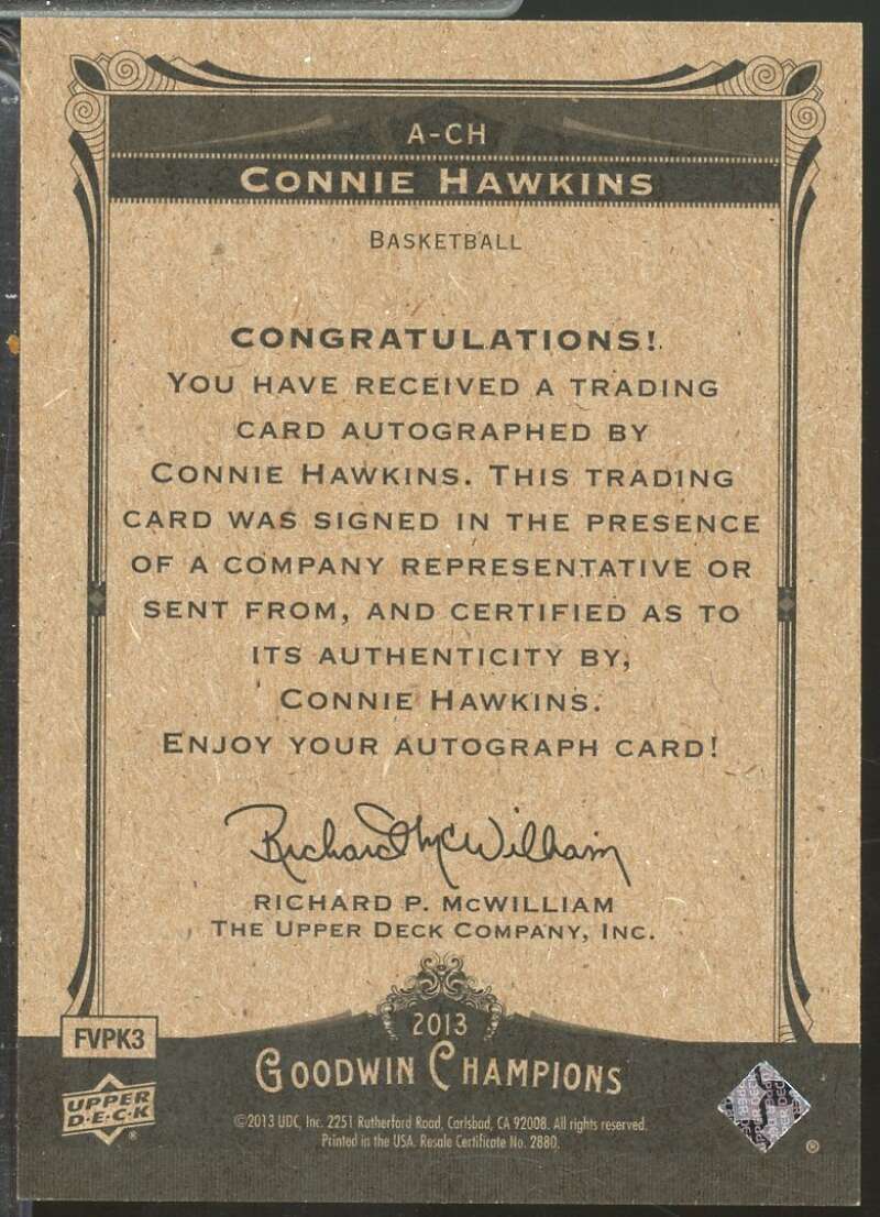 Connie Hawkins Card 2013 Upper Deck Goodwin Champions Autographs #ACH  Image 2
