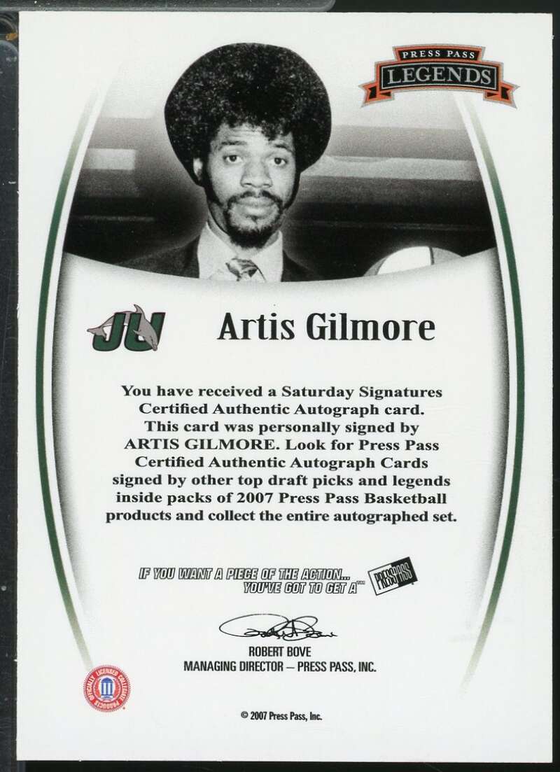 Artis Gilmore Card 2007-08 Press Pass Legends Signatures Autograph #75  Image 2