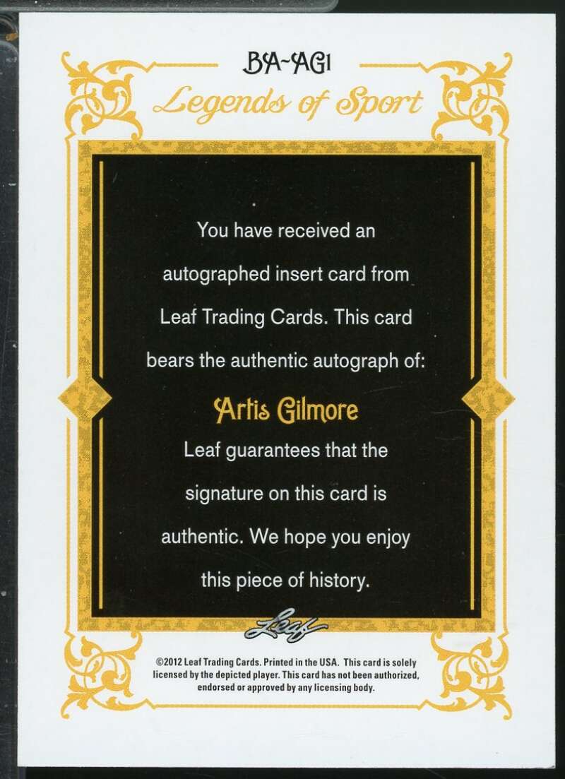 Artis Gilmore Card 2012 Leaf Legends of Sport Autograph #BAAG1  Image 2