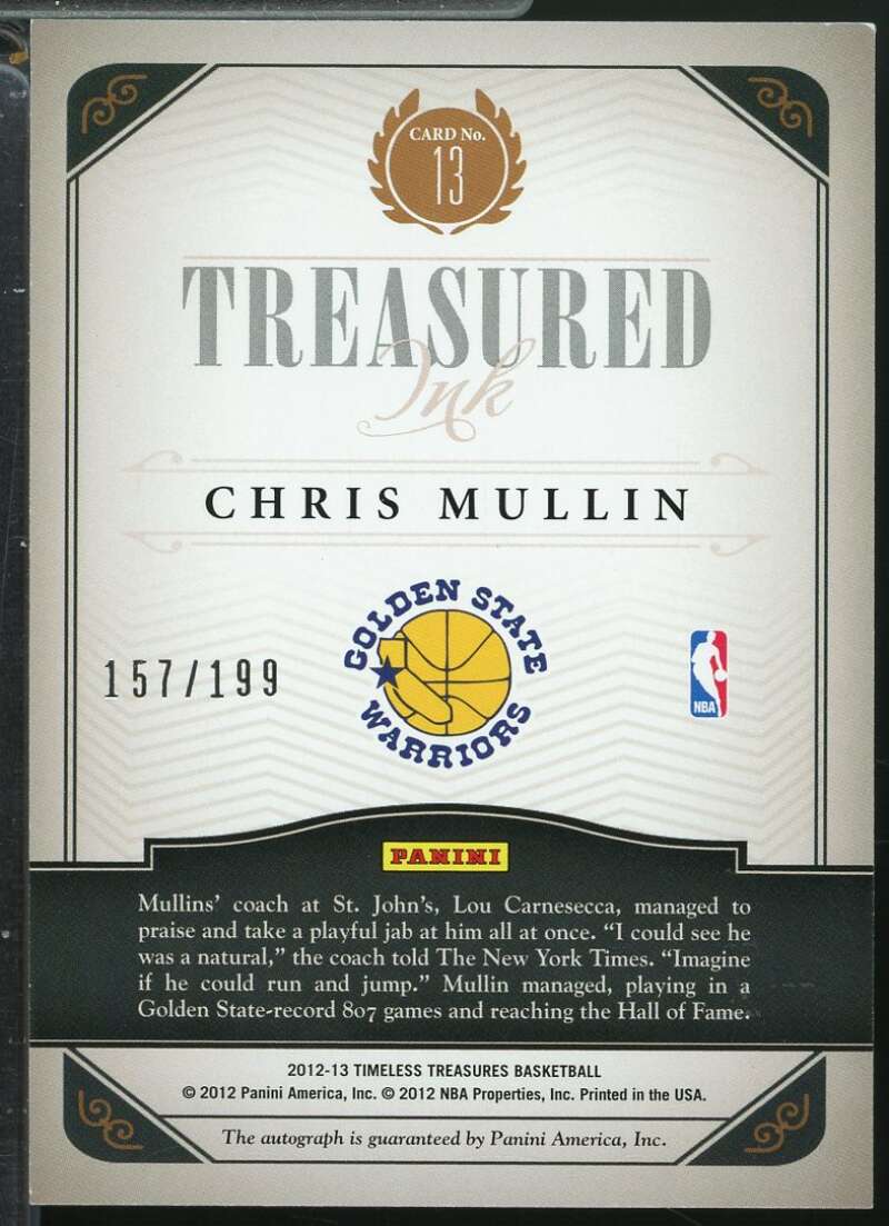Chris Mullin Card 2012-13 Timeless Treasures Treasured Ink Autograph /199 #13  Image 2