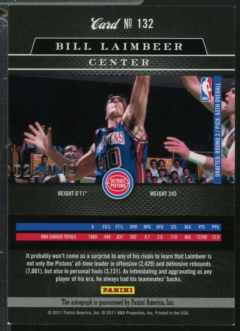 Bill Laimbeer Card 2010-11 Elite Black Box Signatures Autograph /149 #132  Image 2