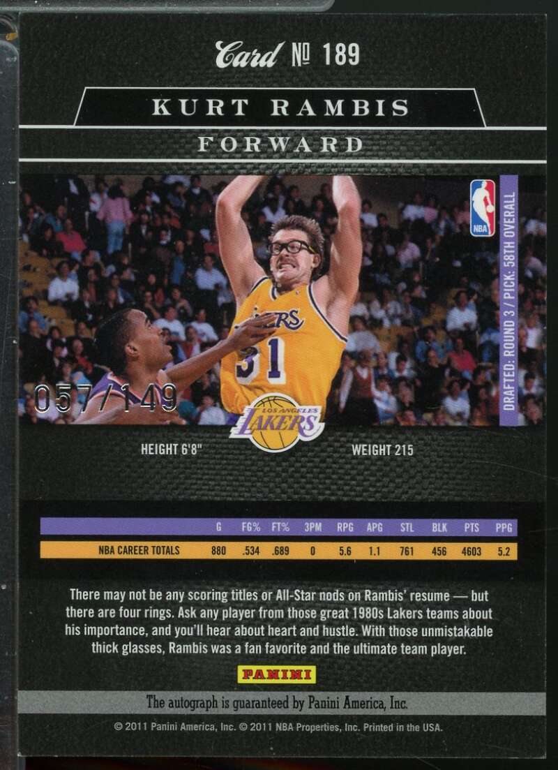 Kurt Rambis Card 2010-11 Elite Black Box Signatures Autograph /149 #189  Image 2