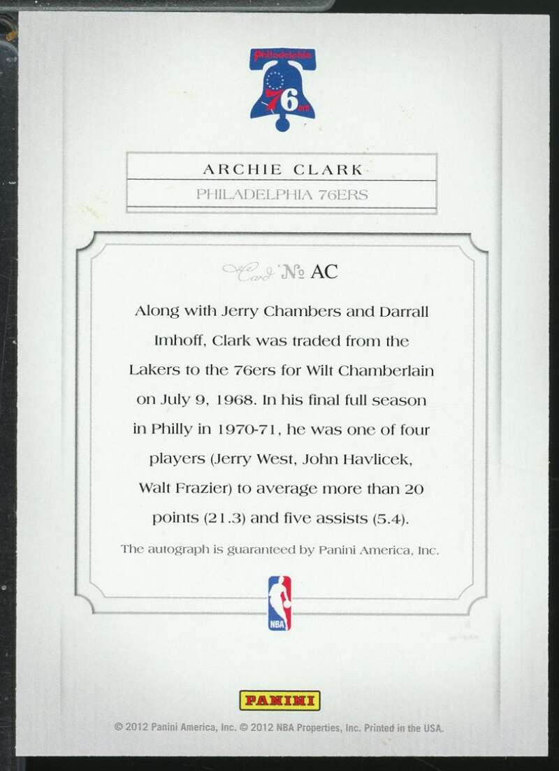 Archie Clark Card 2011-12 Panini Past and Present Elusive Ink Autographs #AC  Image 2