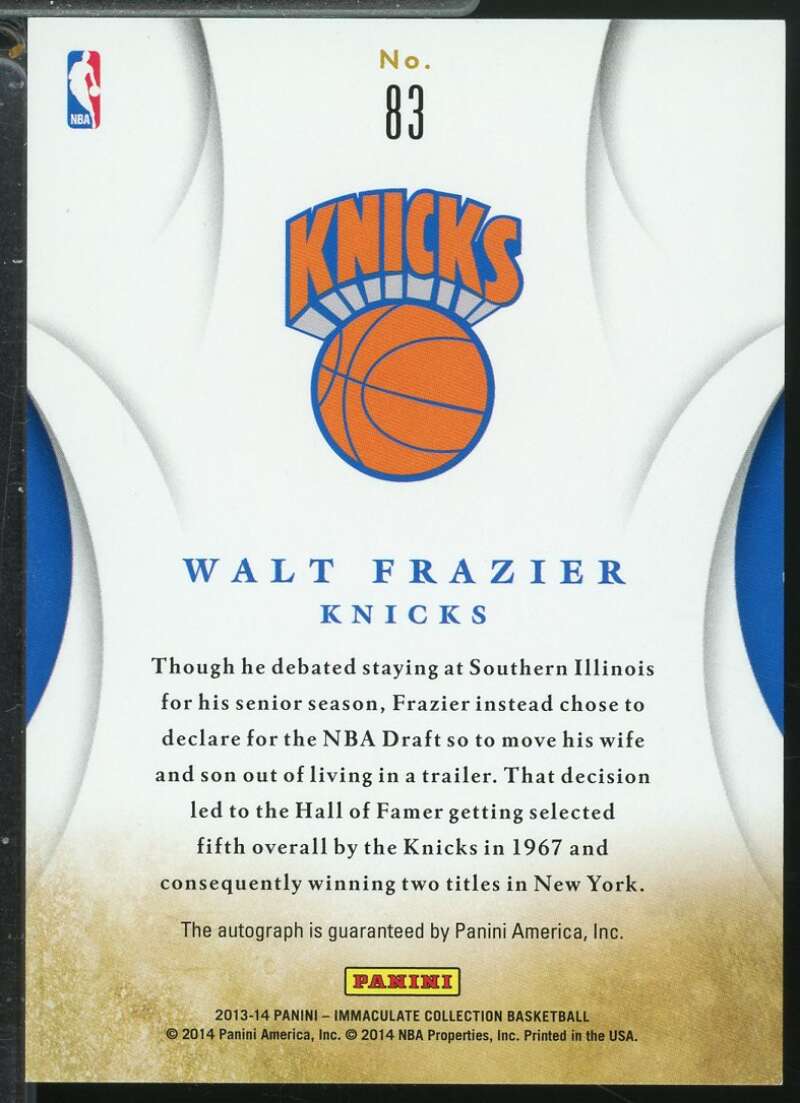 Walt Frazier Card 2013-14 Immaculate Collection Ink Autograph /75 #83  Image 2