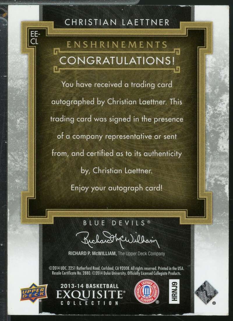 Christian Laettner 2013-14 Exquisite Collection Enshrinements Autograph /60 #CL  Image 2