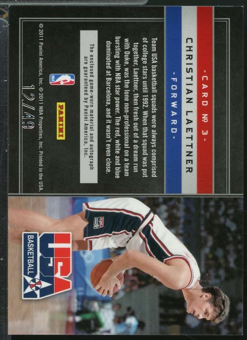 Christian Laettner 2010-11 Elite Black Box USA Materials Prime Autograph /49 #3  Image 2