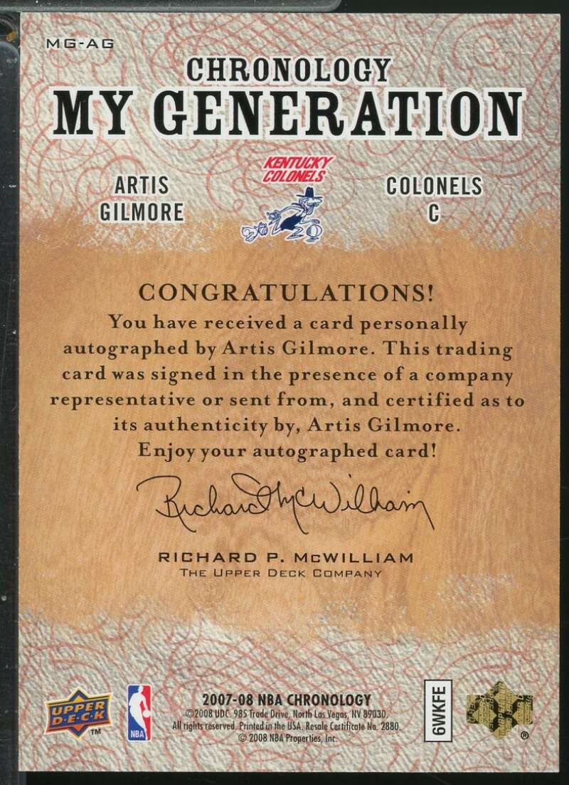 Artis Gilmore 2007-08 Upper Deck Chronology My Generation Autograph /71 #MGAG  Image 2