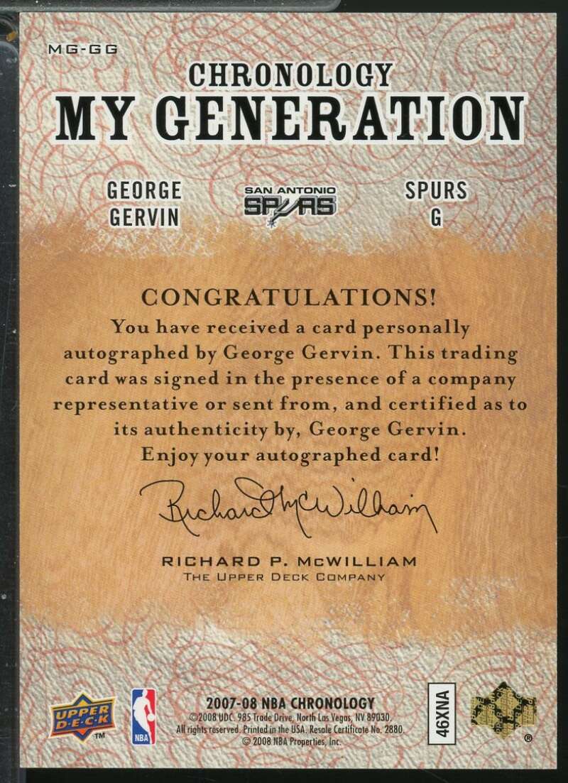 George Gervin 2007-08 Upper Deck Chronology My Generation Autograph /72 #MGGG  Image 2