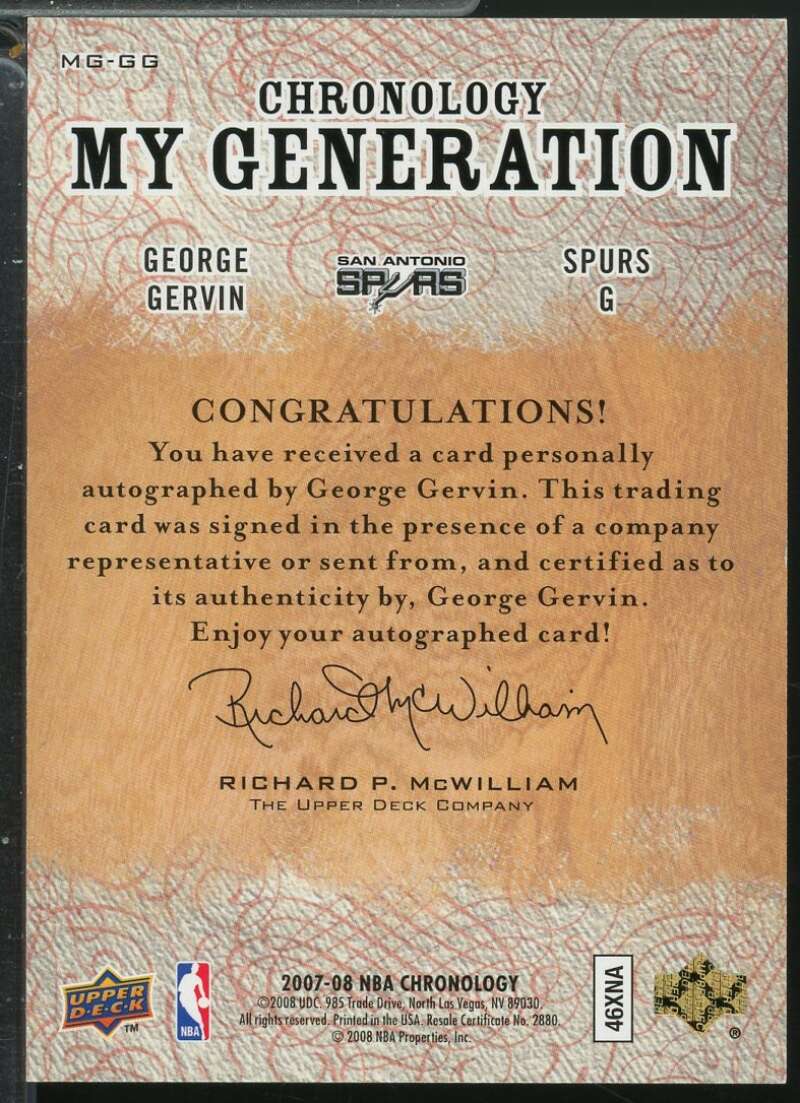 George Gervin 2007-08 Upper Deck Chronology My Generation Autograph /72 #MGGG  Image 2