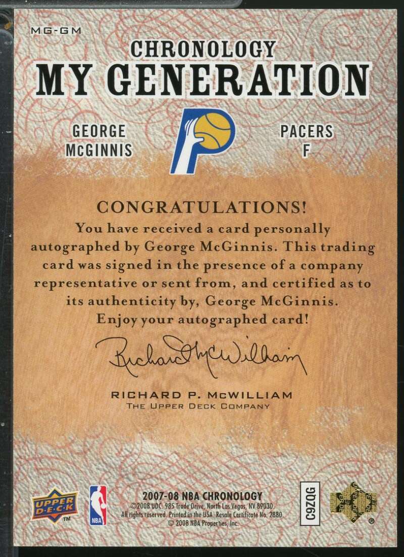 George McGinnis 2007-08 Upper Deck Chronology My Generation Autograph /71 #MGGM  Image 2