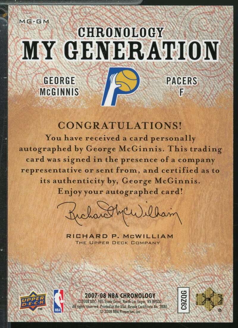 George McGinnis 2007-08 Upper Deck Chronology My Generation Autograph /71 #MGGM  Image 2