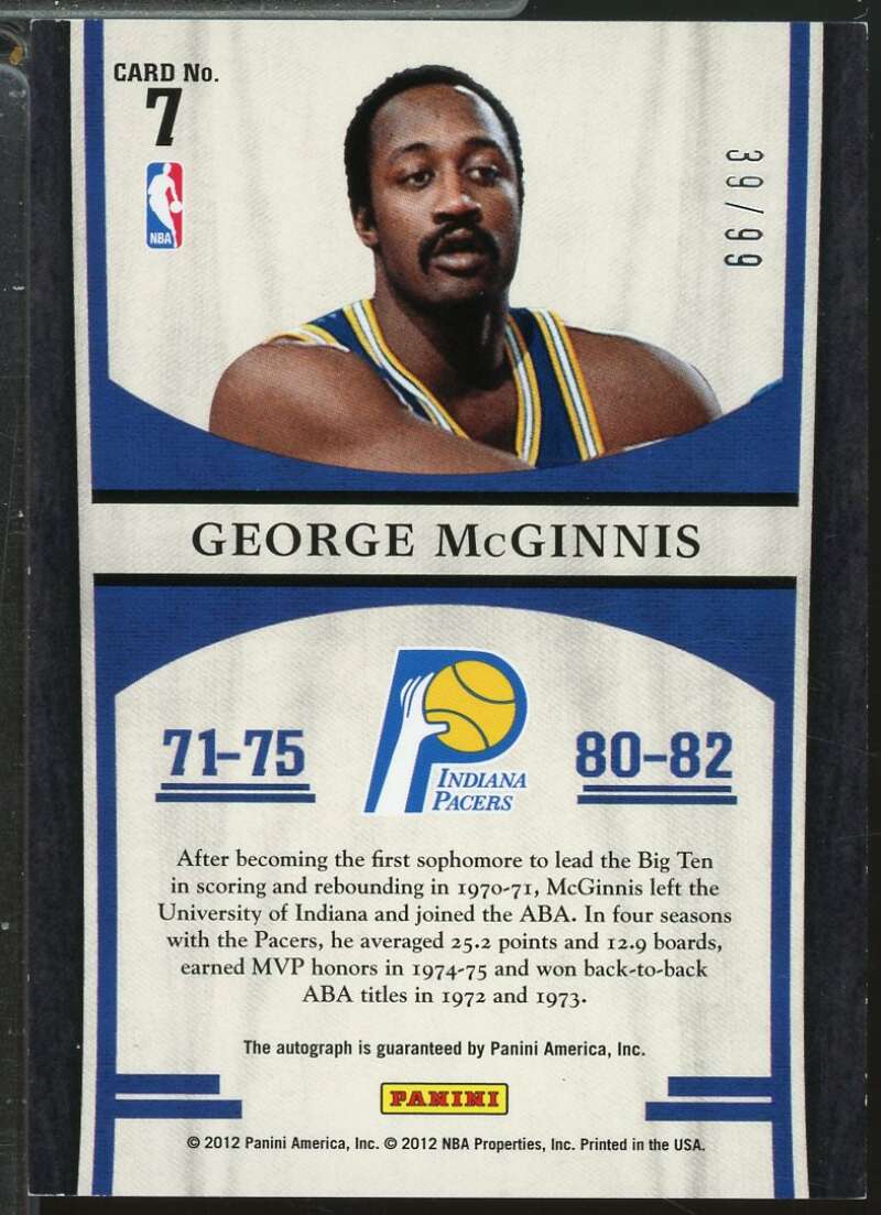 George McGinnis 2011-12 Limited Retired Numbers Signatures Autograph /99 #7  Image 2