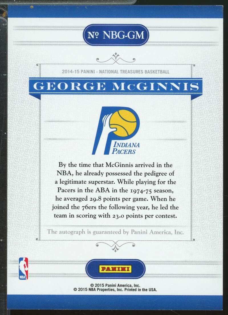 George McGinnis 2014-15 Panini National Treasures NBA Greats Autograph /75 #GM  Image 2