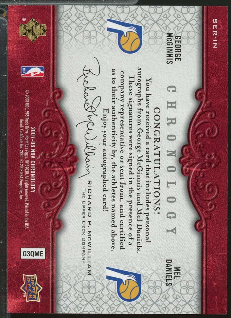 George McGinnis Mel Daniels Card 2007-08 Upper Deck Chronology Seriatim /80 #IN  Image 2
