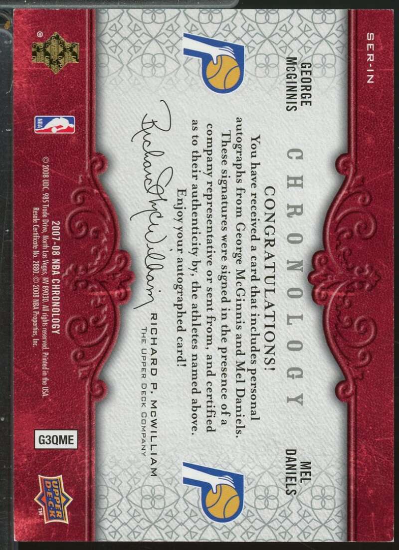 George McGinnis Mel Daniels Card 2007-08 Upper Deck Chronology Seriatim /80 #IN  Image 2