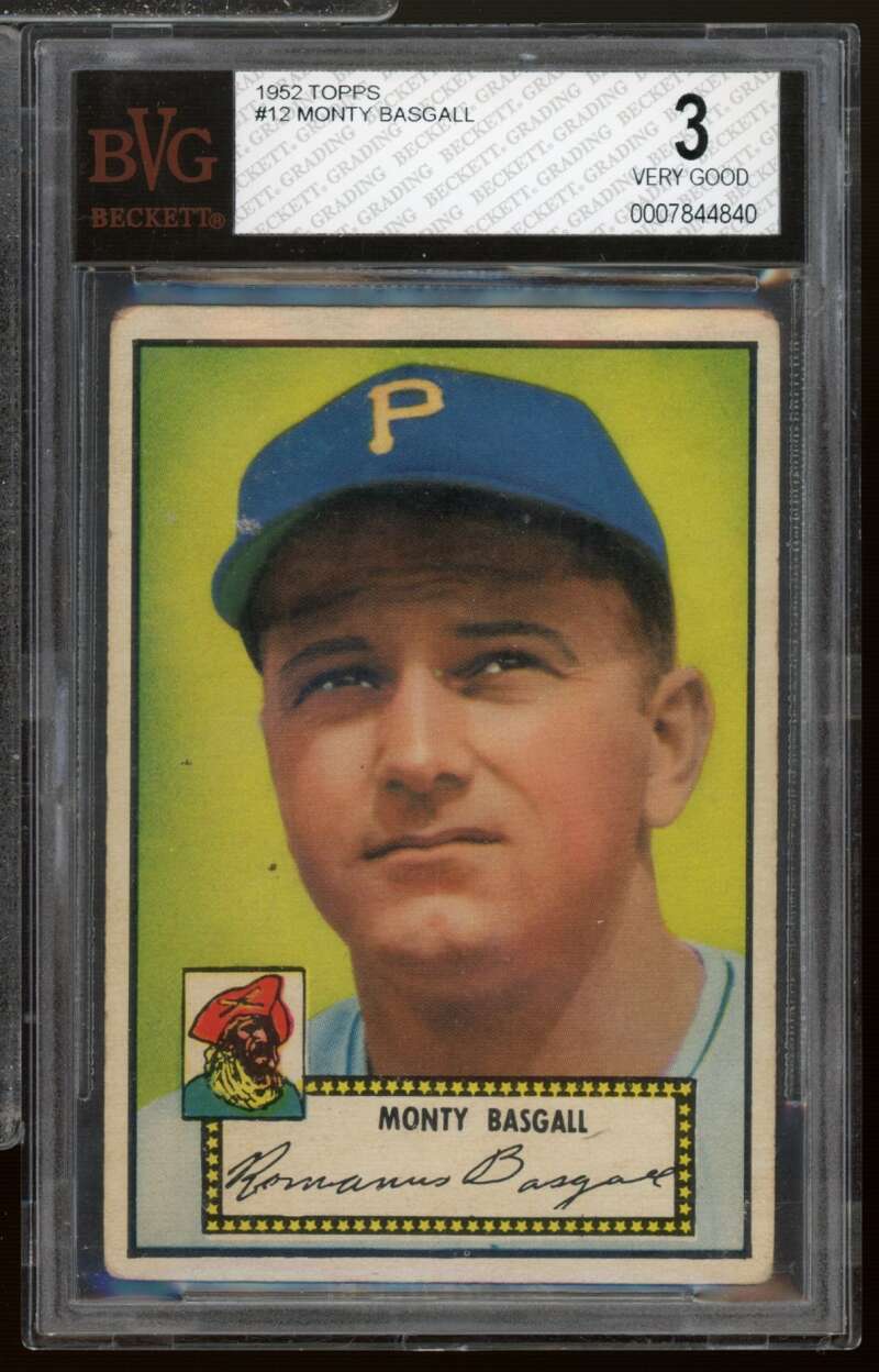 Monty Basgall Card 1952 Topps #12 BGS BVG 3 Image 1